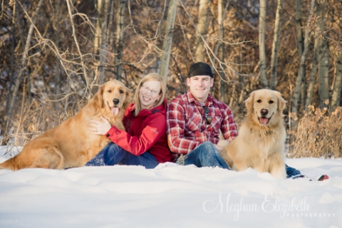 Warm Winter family photo with the dogs