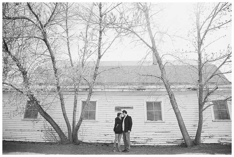 Inglewood Couple Engagement Photos by a white barn