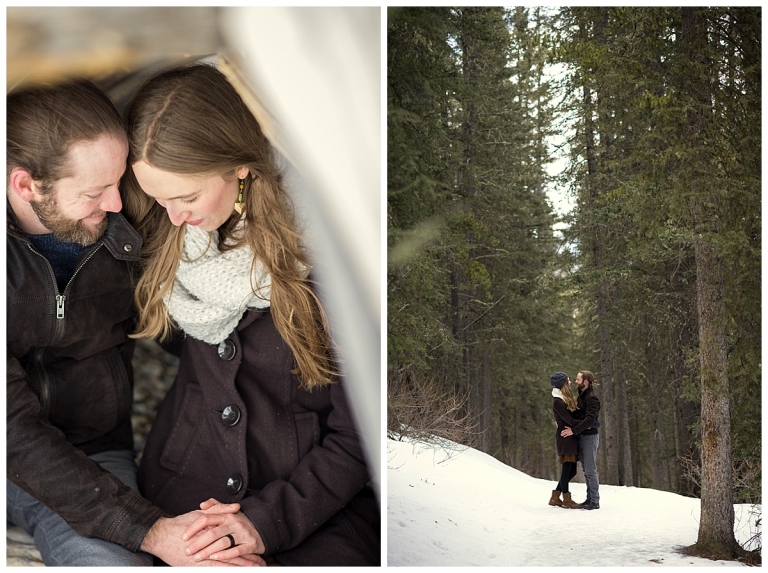 winter engament session with Meghan Elizabeth Photography at Lake Minnewanka